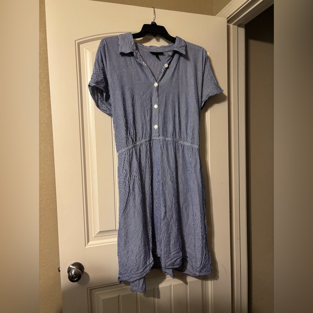 Lane Bryant Blue Striped Button-Up Shirt